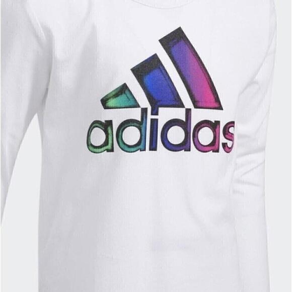 Adidas long sleeve Girls' Scoop Neck Graphic Tee white, long sleeve shirt size 6 - Picture 2 of 4